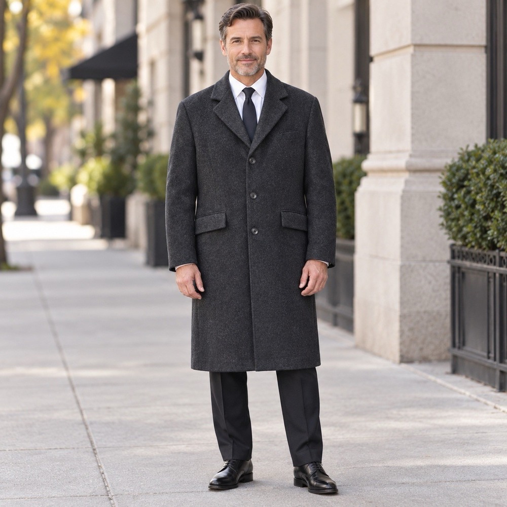 Vintage Brigantine Men's 44 Long Charcoal Wool Blend Overcoat 3-Button Lined